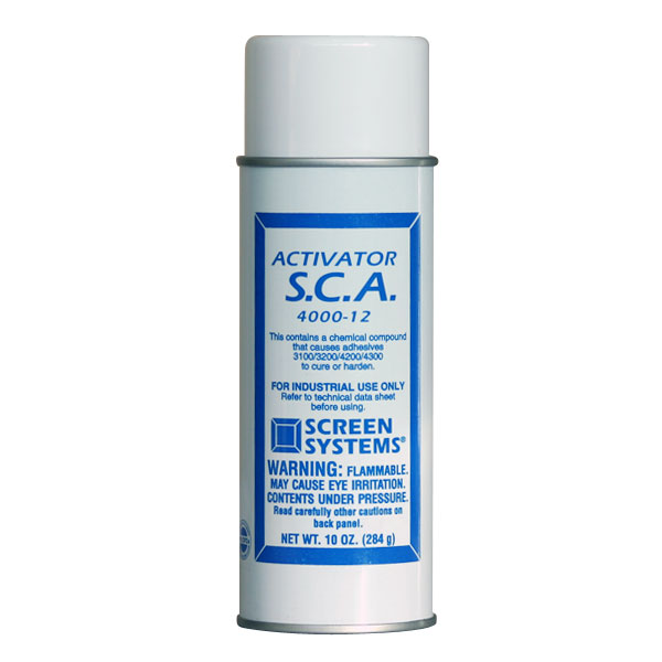 Aerosol spray activator for screen fabric adhesives.